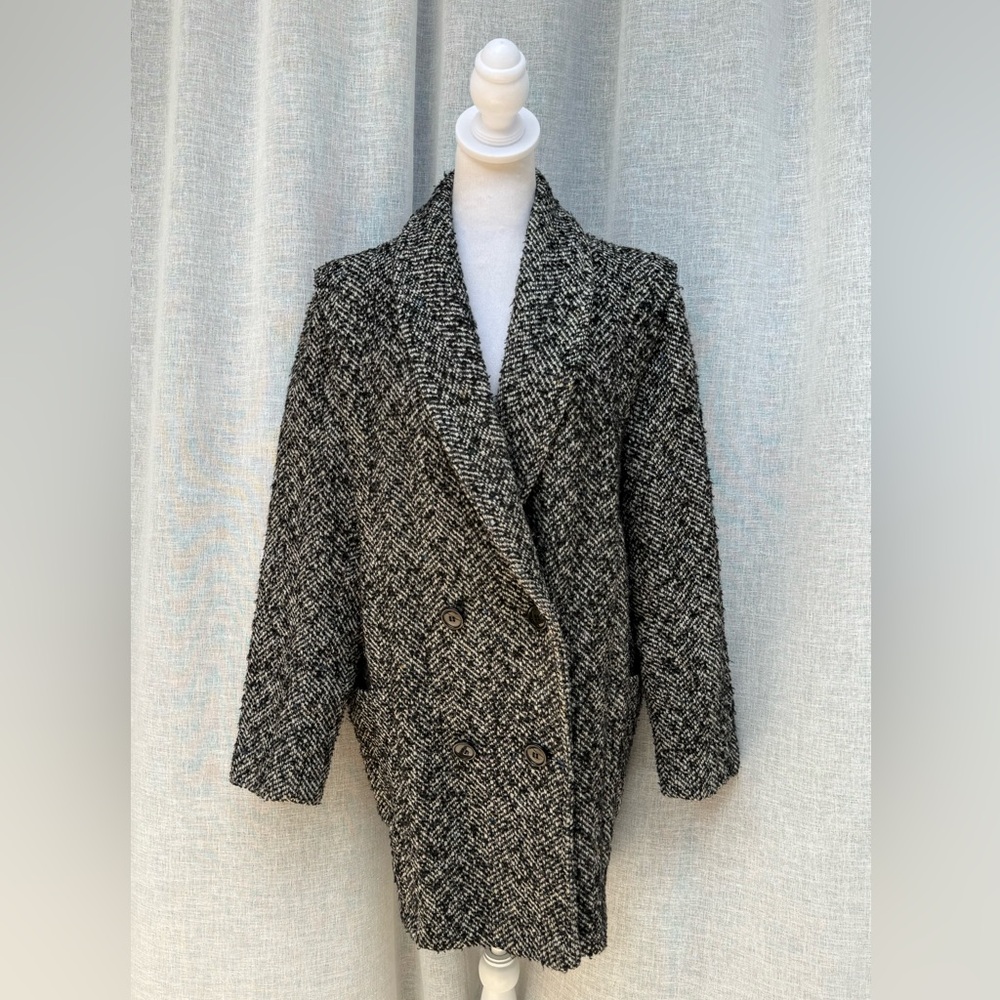 1990 gray herringbone wool single breasted jacket coat by Micki! oversized fit